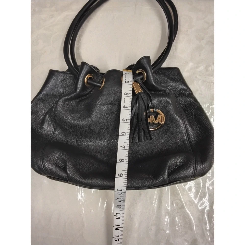 Michael Kors Black Leather Shoulder Tote Handbag w/Gold Hardware